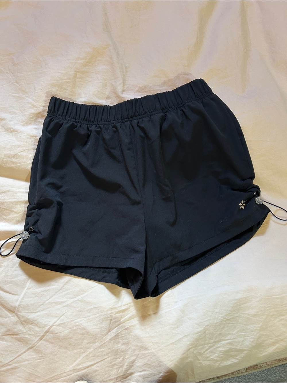 Nine West Black Athletic Drawcord Side-Ruched Shorts